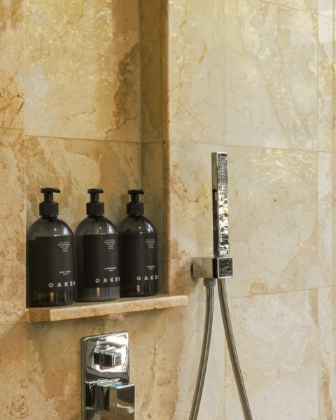Marble bathroom with rain shower
